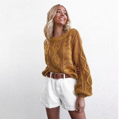Femyza Women’s Round Collar Flower Sweater
