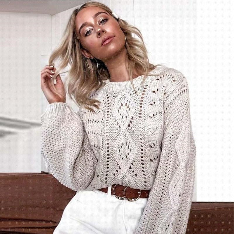 Femyza Women’s Round Collar Flower Sweater