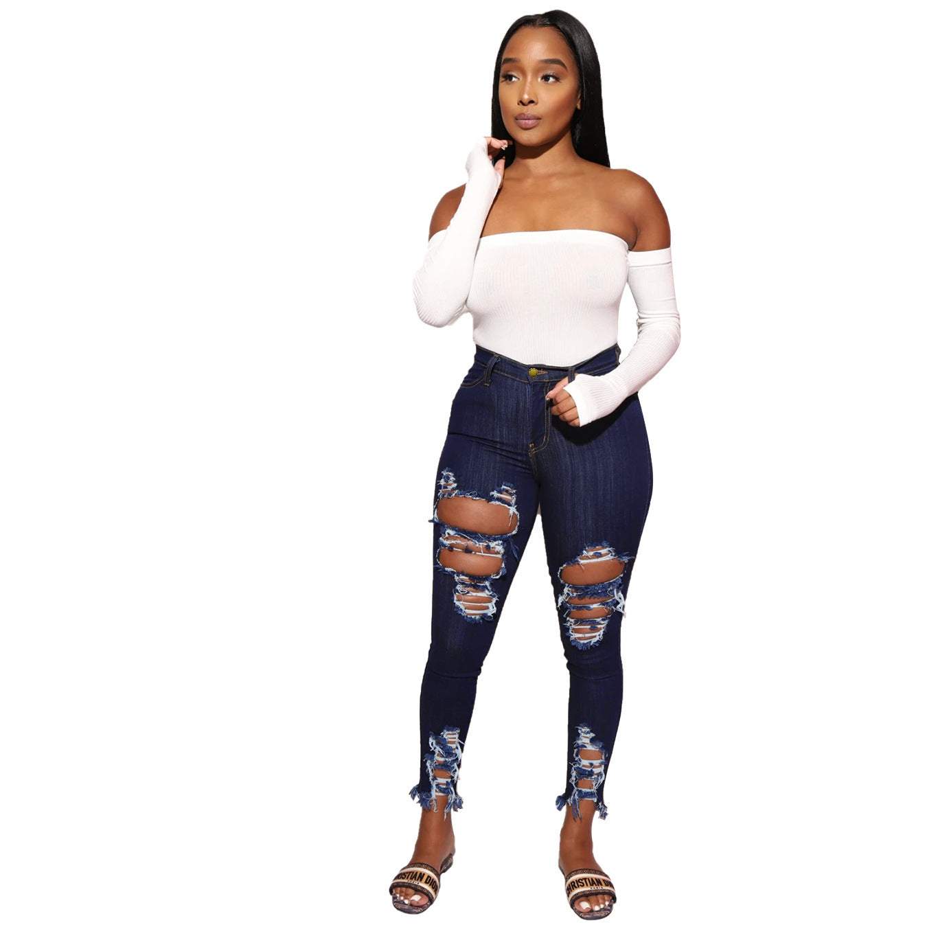 Femyza Cotton Elastic Ripped Pants