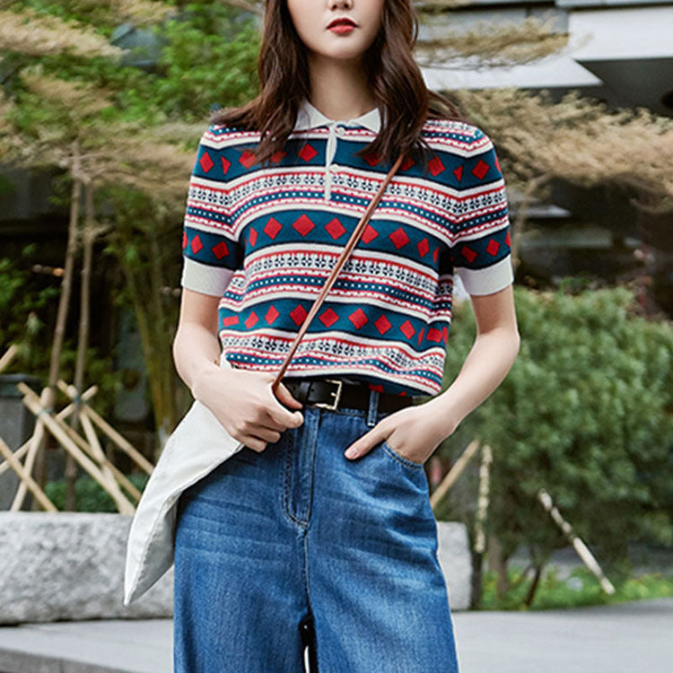 Femyza Polo Collar Striped Sweater Tee