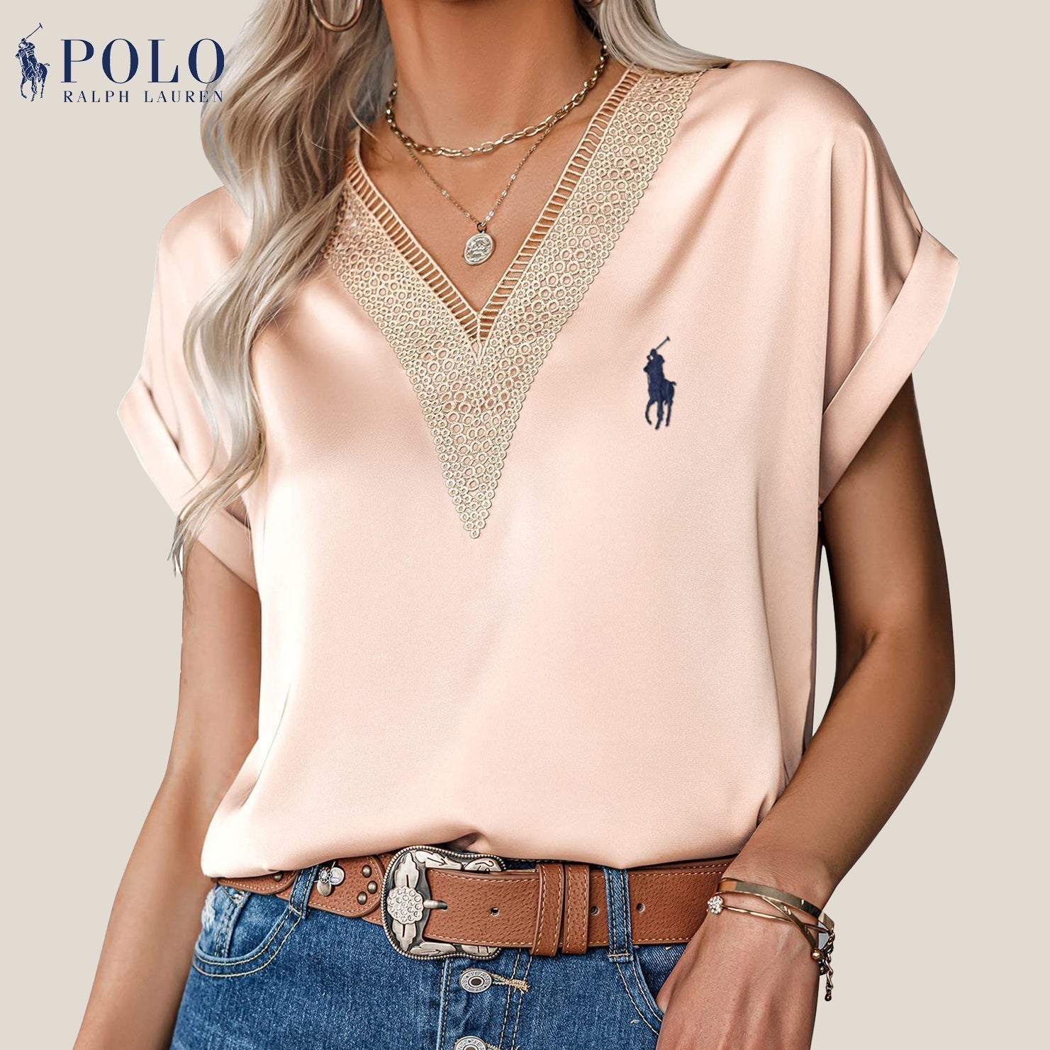 Blouse met Kant en V-hals