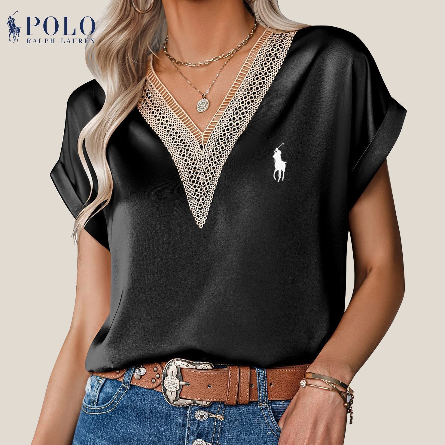 Blouse met Kant en V-hals