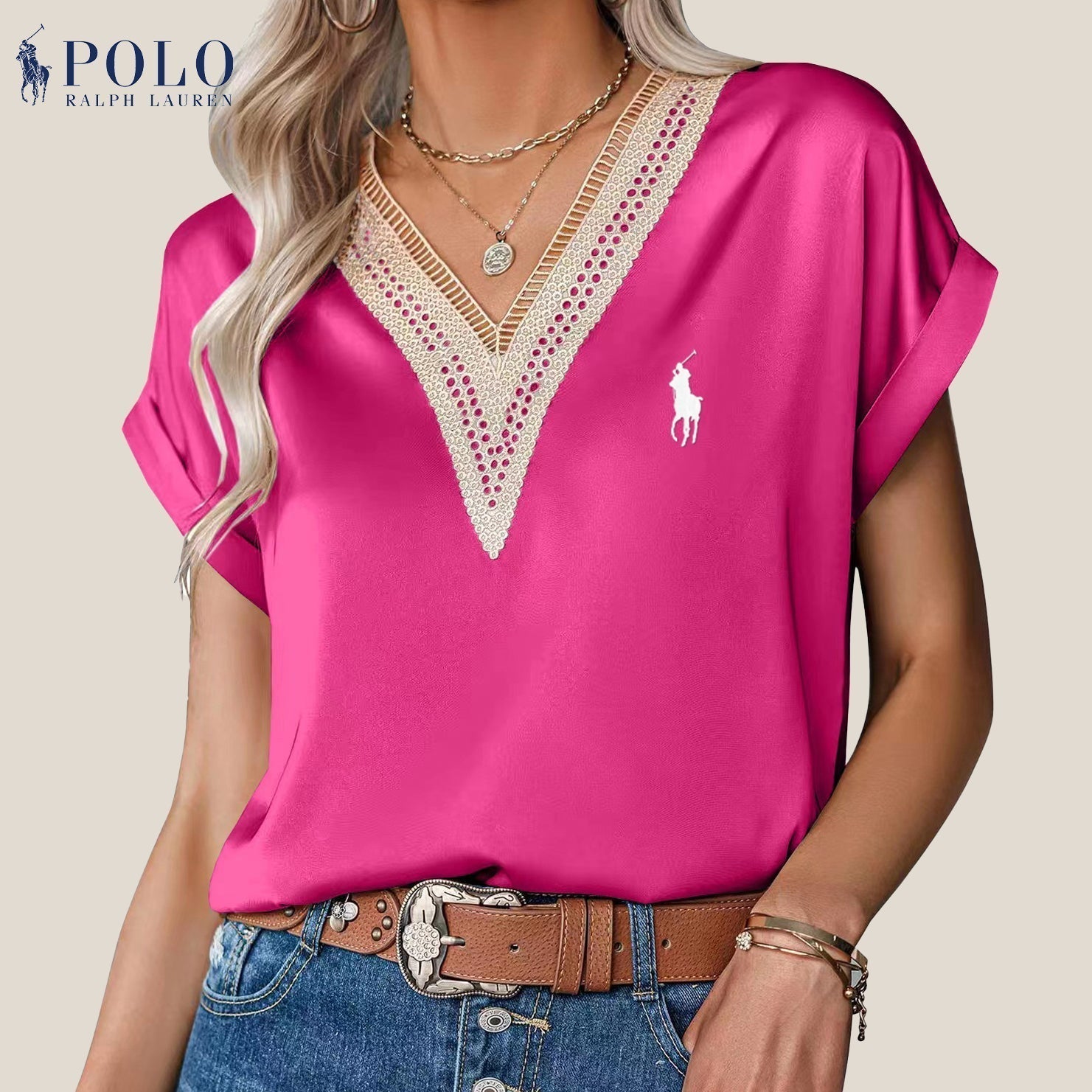 Blouse met Kant en V-hals