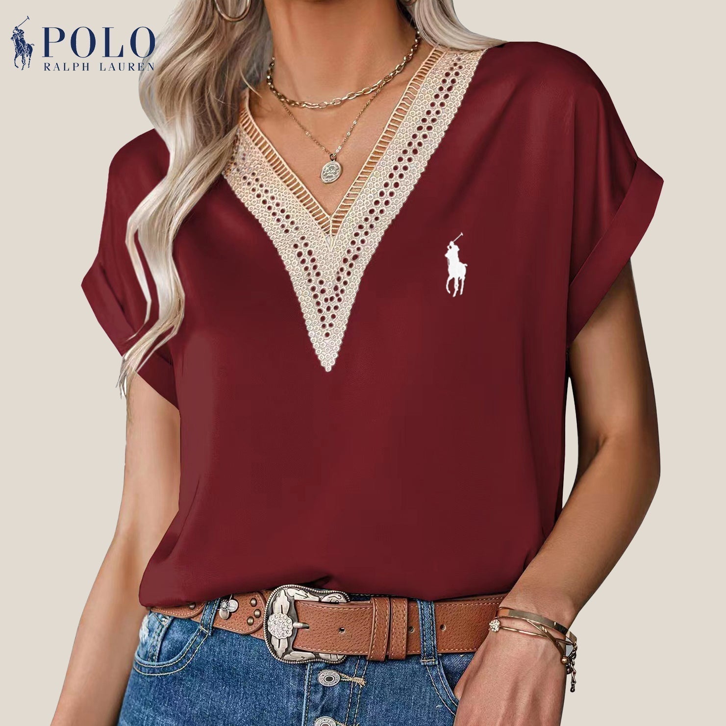 Blouse met Kant en V-hals
