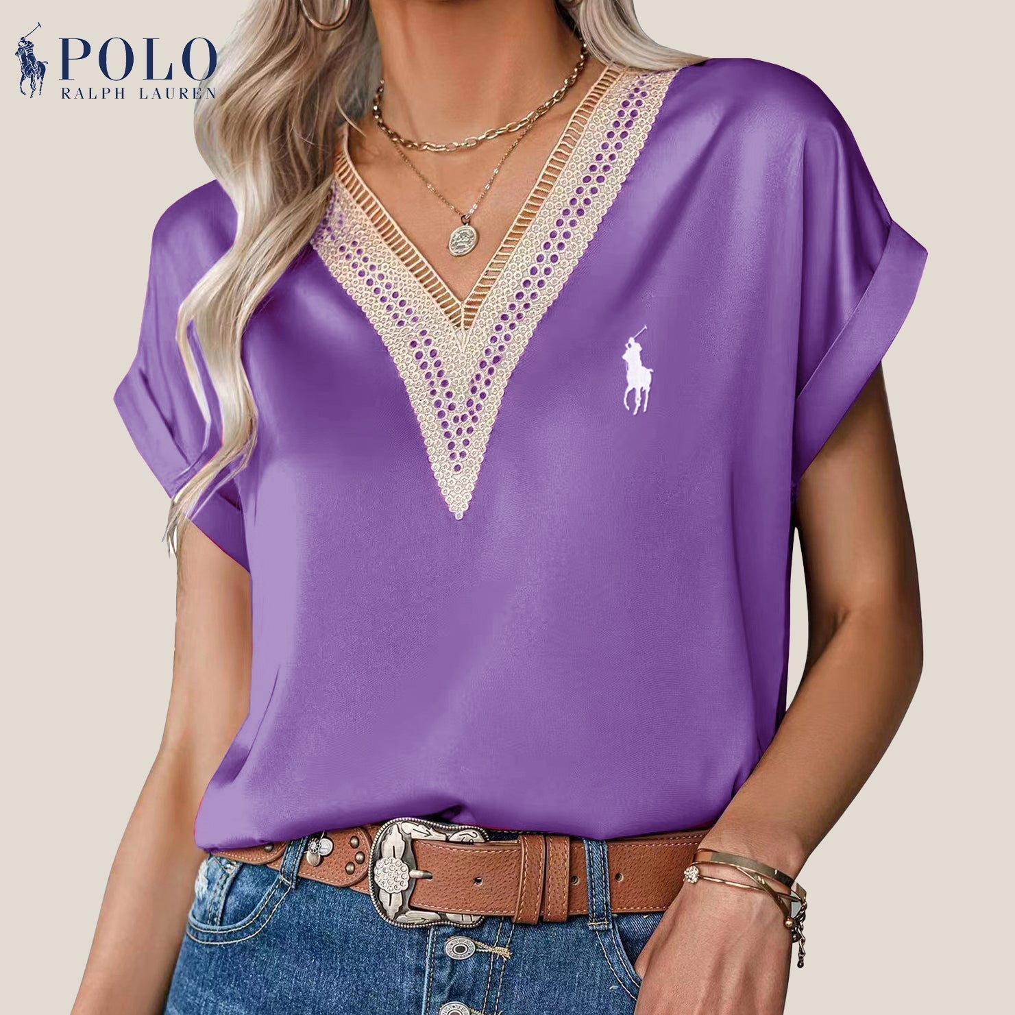 Blouse met Kant en V-hals