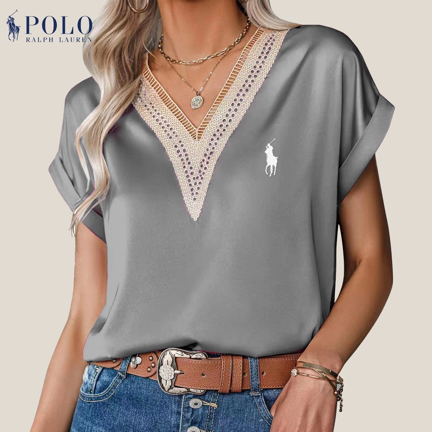 Blouse met Kant en V-hals