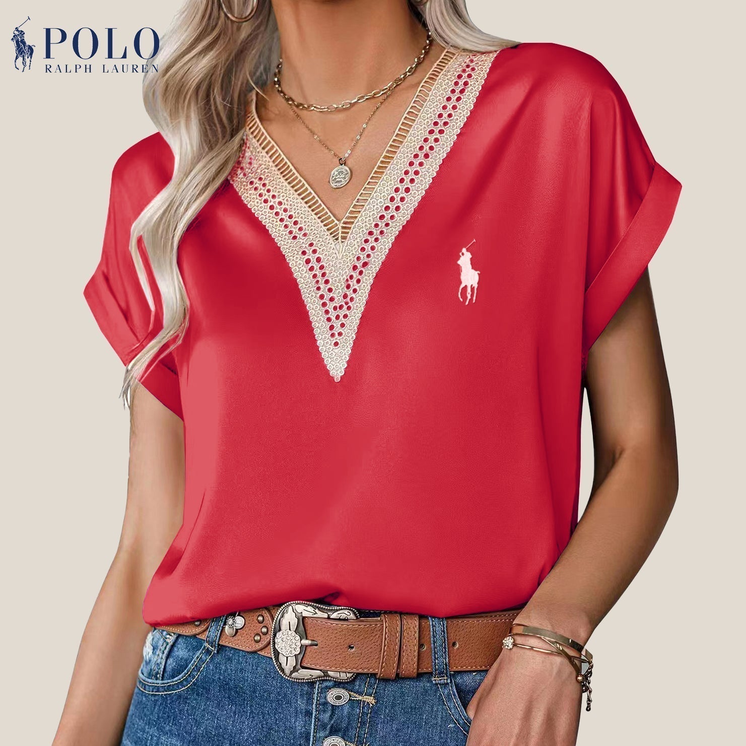 Blouse met Kant en V-hals