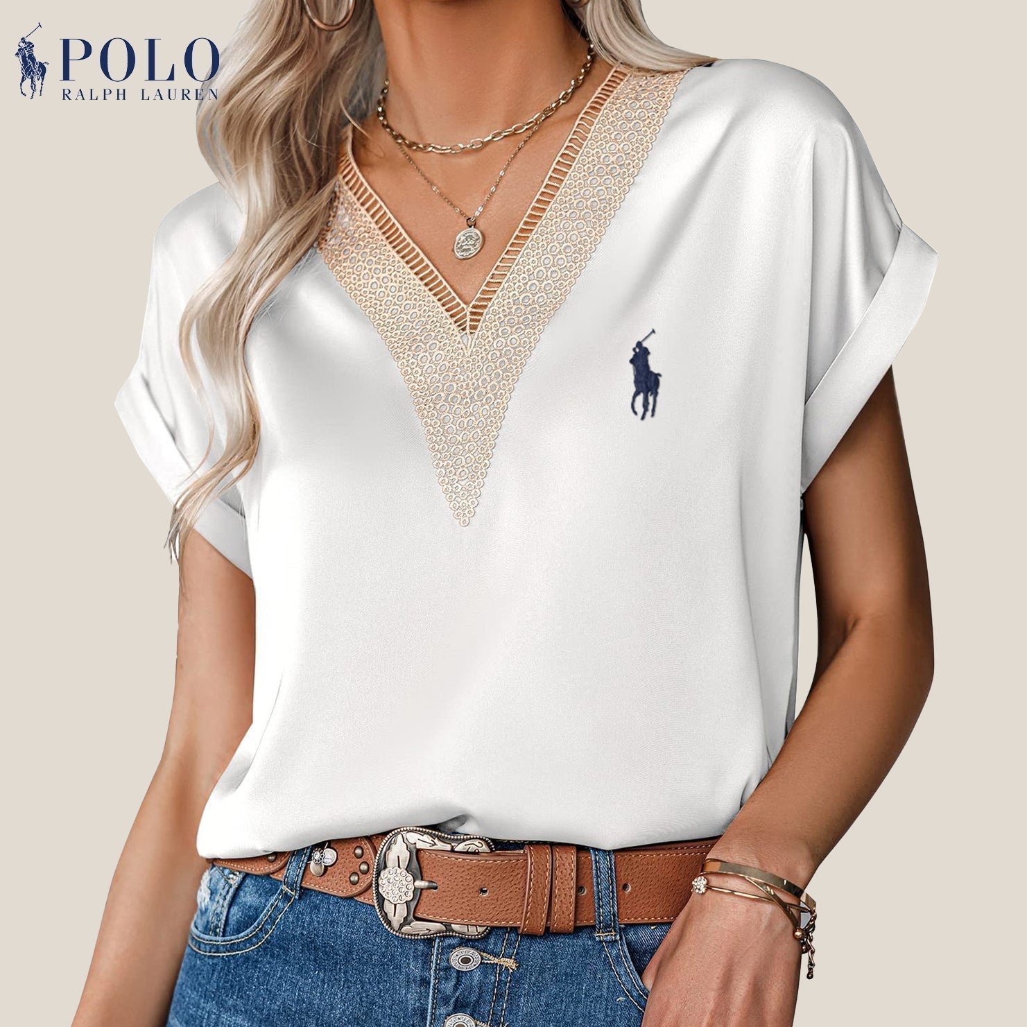 Blouse met Kant en V-hals