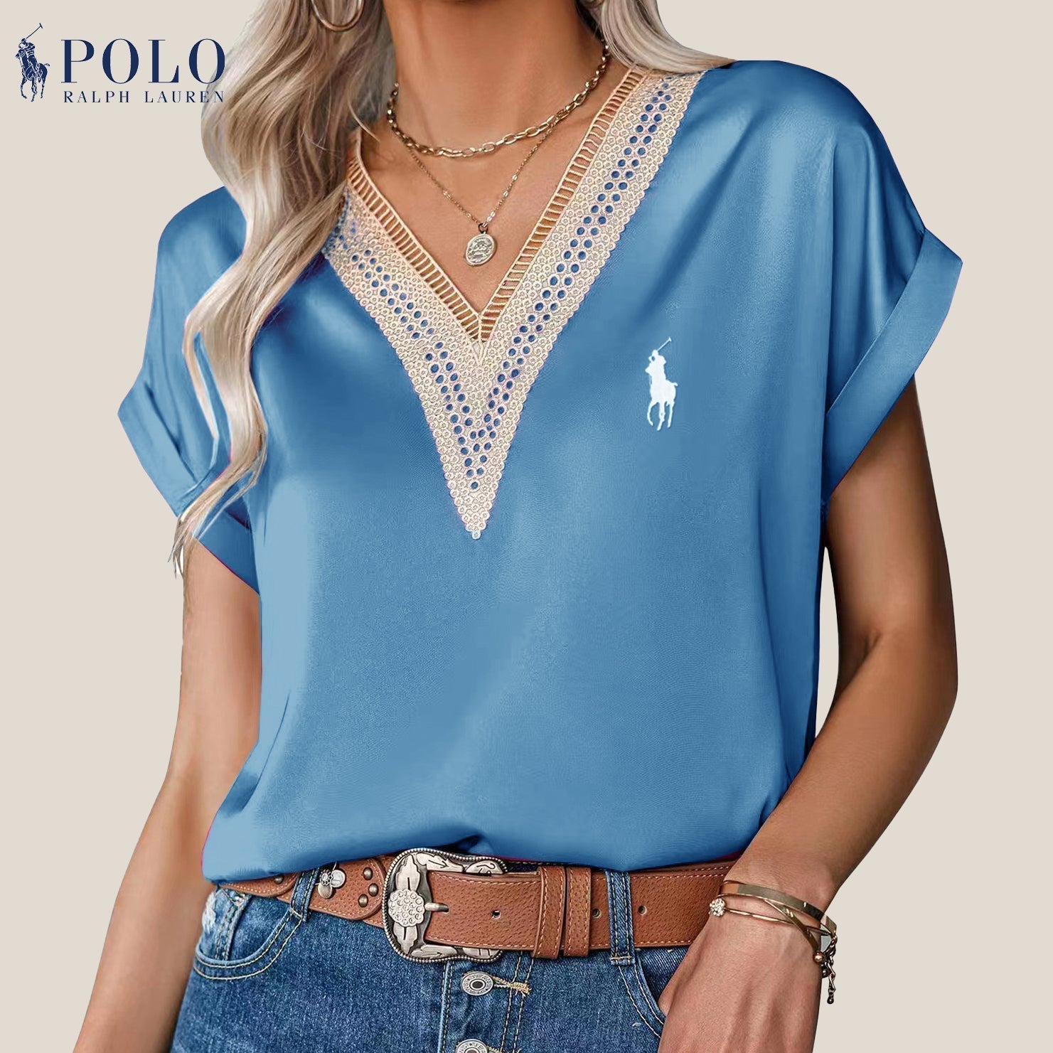 Blouse met Kant en V-hals