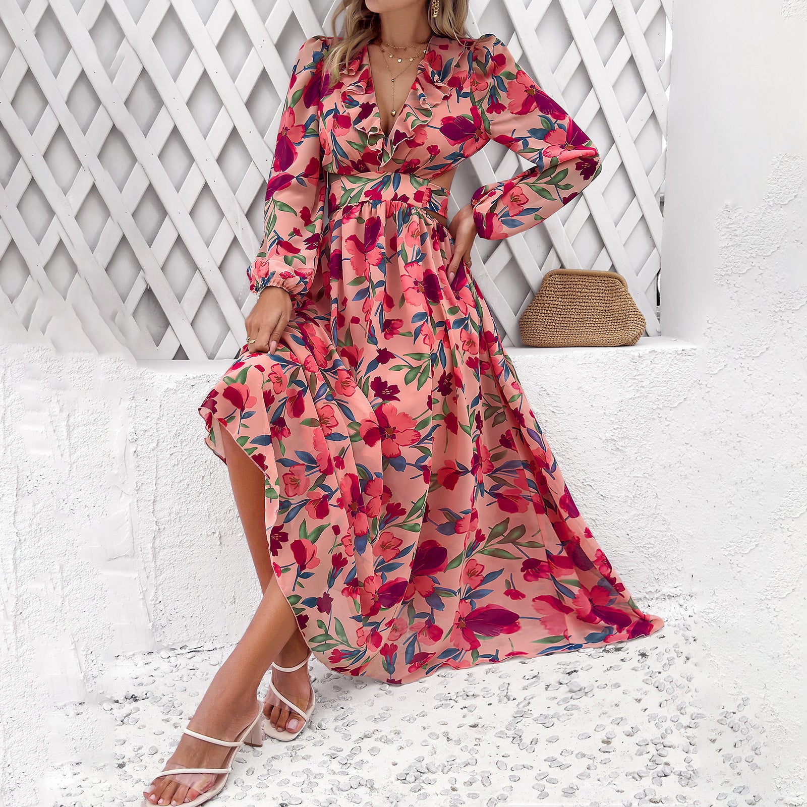 Femyza Floral V-Neck Long Sleeve Dress