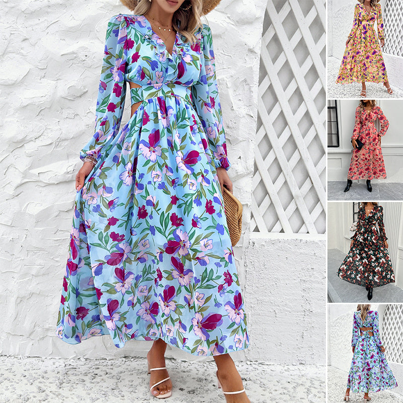 Femyza Floral V-Neck Long Sleeve Dress