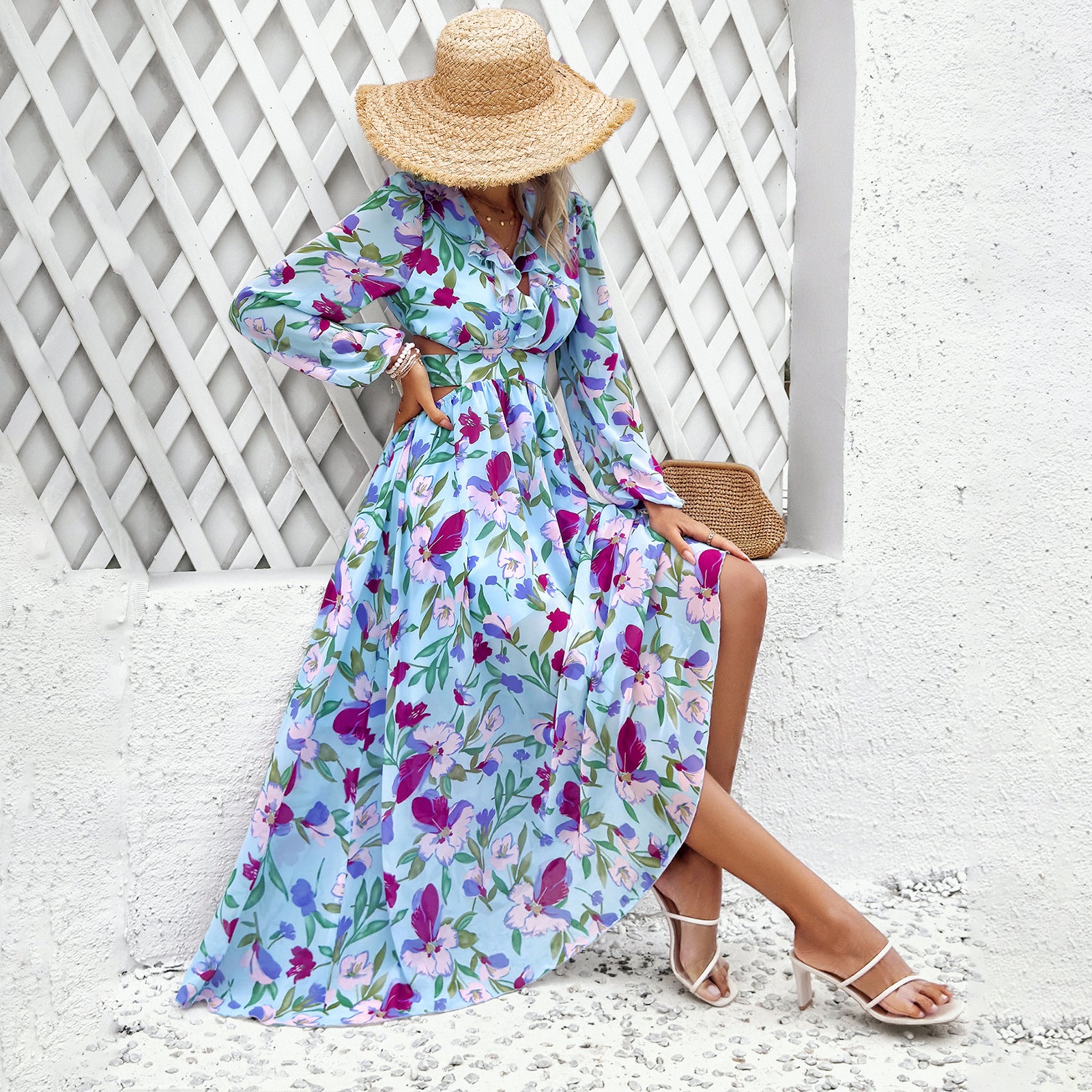 Femyza Floral V-Neck Long Sleeve Dress